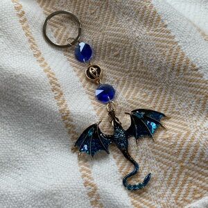 Blue Dragon Suncatcher Keychain with Faceted Faux Gems